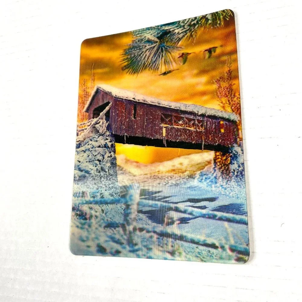 Covered Bridge Winter Nature 3-D 3D Postcard Unposted Vari-Vue 1960s‎ Vintage
